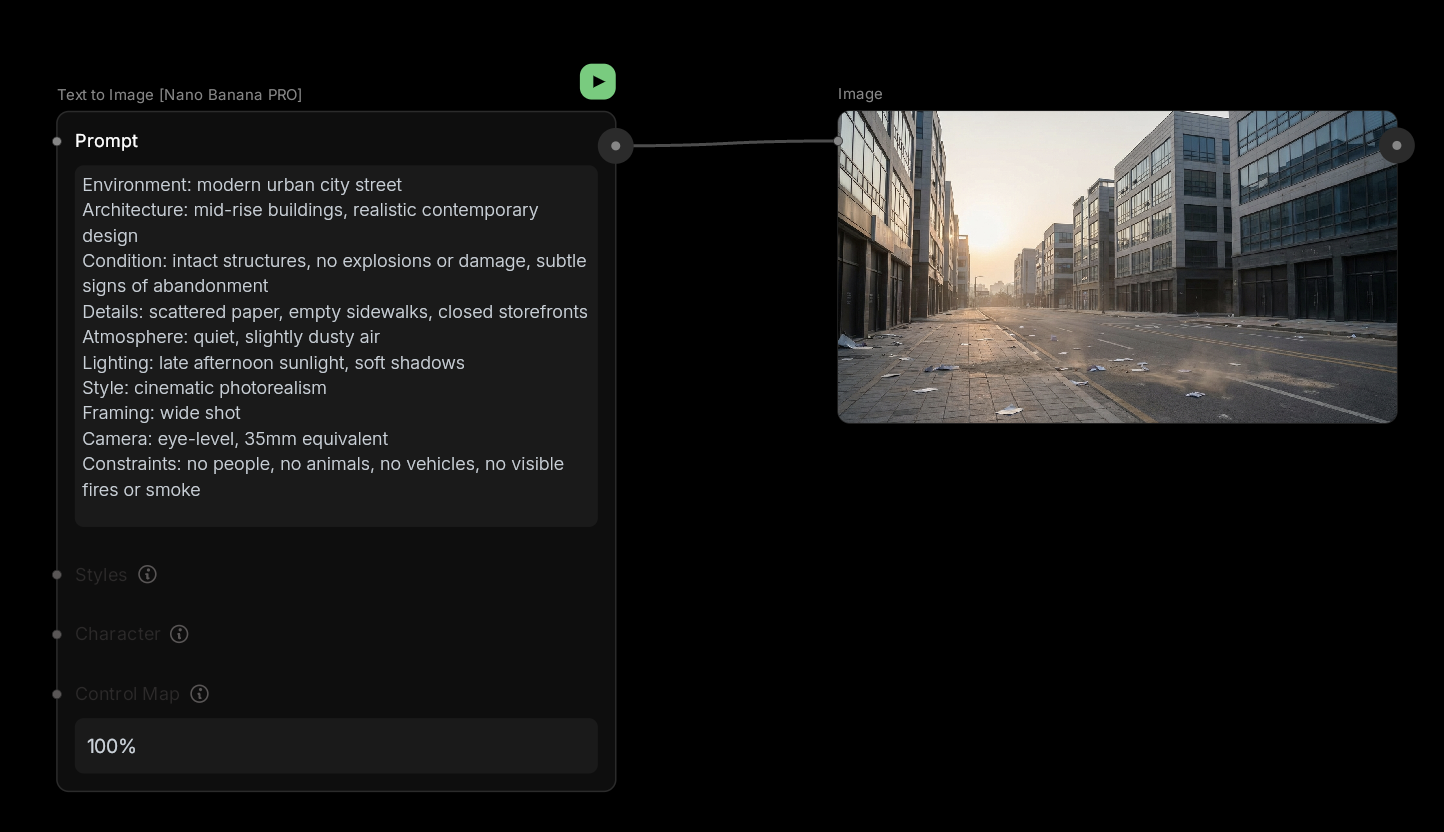 A simple text-to-image node and its result