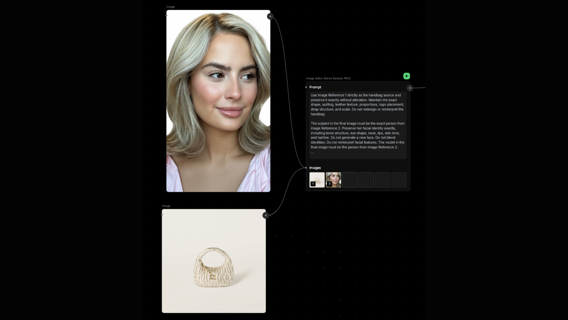 Image Editor node connected to outfit and avatar reference images